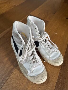 Nike Blazer white High-Top Leather & Suede Sneakers with Black Accent